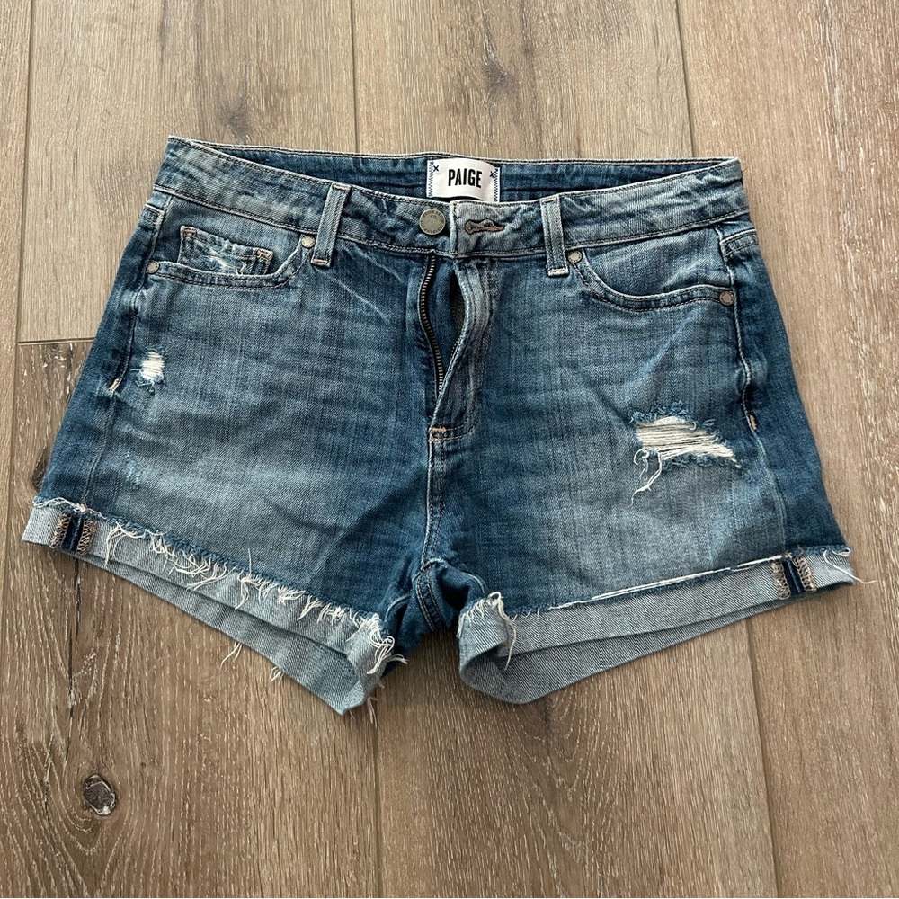 Distressed Blue Denim Paige Shorts